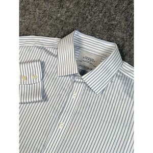 Charles Tyrwhitt Non Iron Slim Fit Blue w White Stripe‎ Cotton Shirt 17.5/35 New